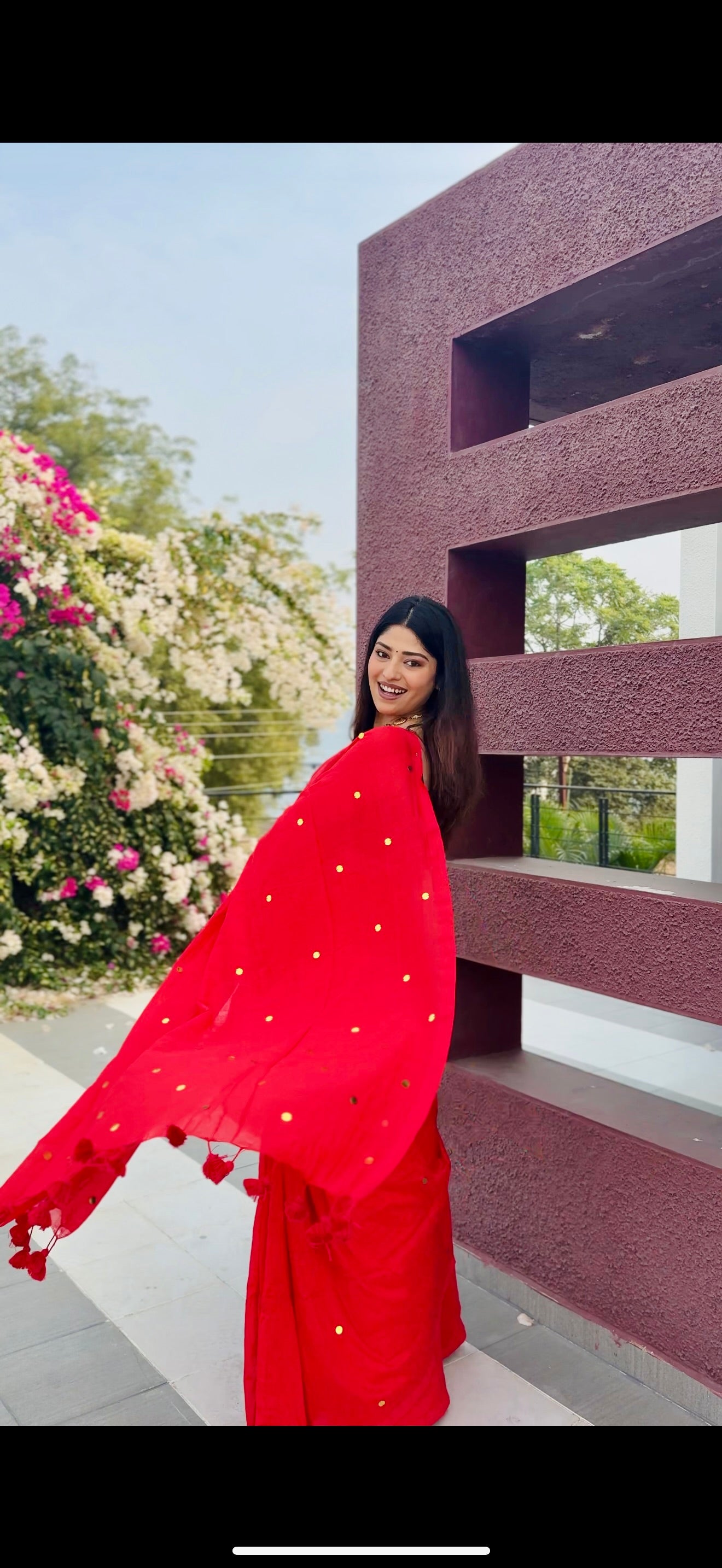 Rangdhaaga Red Sequence Cotton Saree